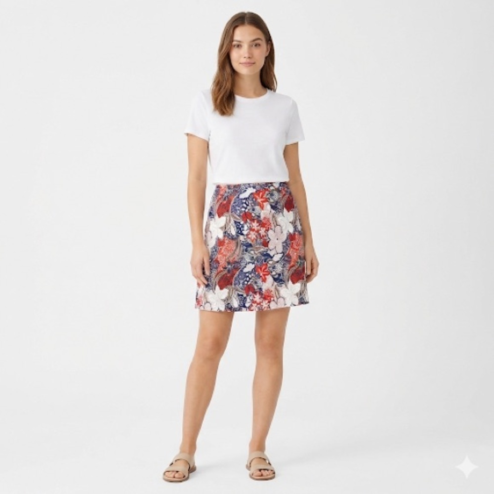 Margaret M pull on A line floral skirt stretch XL